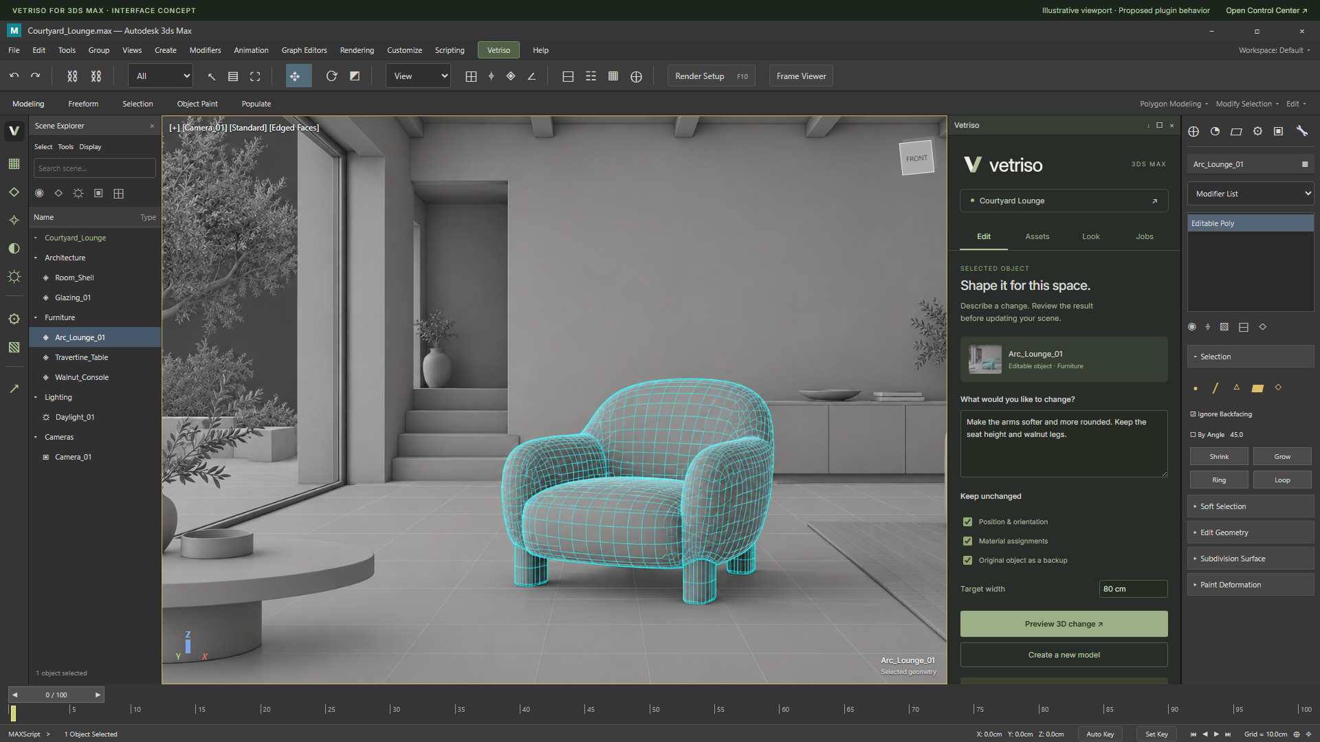 Vetriso interface concept docked inside a 3ds Max workspace